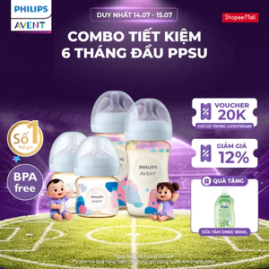 Combo tiết kiệm 6 tháng đầu PPSU - 4 Bình sữa mô phỏng tự nhiên PPSU Philips Avent 125ml & 260ml