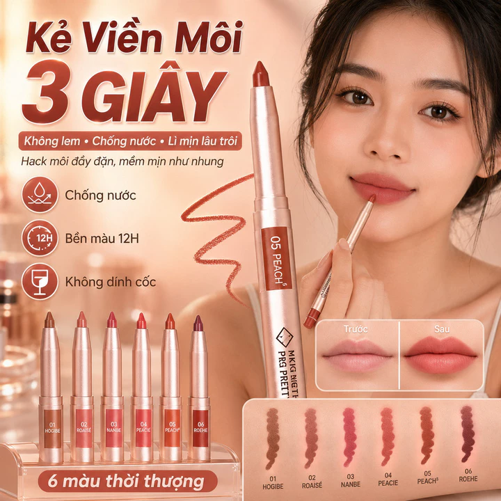 🔥Giá sốc🔥【Một chạm môi căng mọng】Bút kẻ viền môi không lem không dính ly|Bút kẻ môi xoay chống nước lì lâu trôi dành cho nữ|Bút kẻ mượt mà lên màu đậm rõ nét siêu mịn không bết dính, tạo đầy đặn