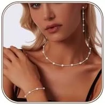 HAXIYA Ngọc Trai Bộ Trang Sức Dành Cho Nữ Dainty 14K Vàng / Bạc Mạ Ngọc Trai Choker Vòng Cổ Bông Tai Bộ Vòng Tay Ngọc Trai Trang Sức Cho Đám Cưới