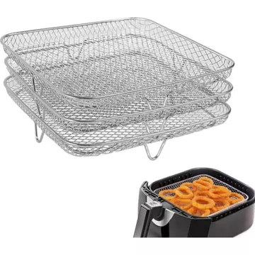 Phụ kiện nồi chiên không khí 8 inch, Giá nồi chiên không khí vuông, Nồi chiên không khí Ba giá có thể xếp chồng lên nhau cho máy chiên không khí Gowise Phillips USA Cozyna Ninjia, Giá nồi chiên không 