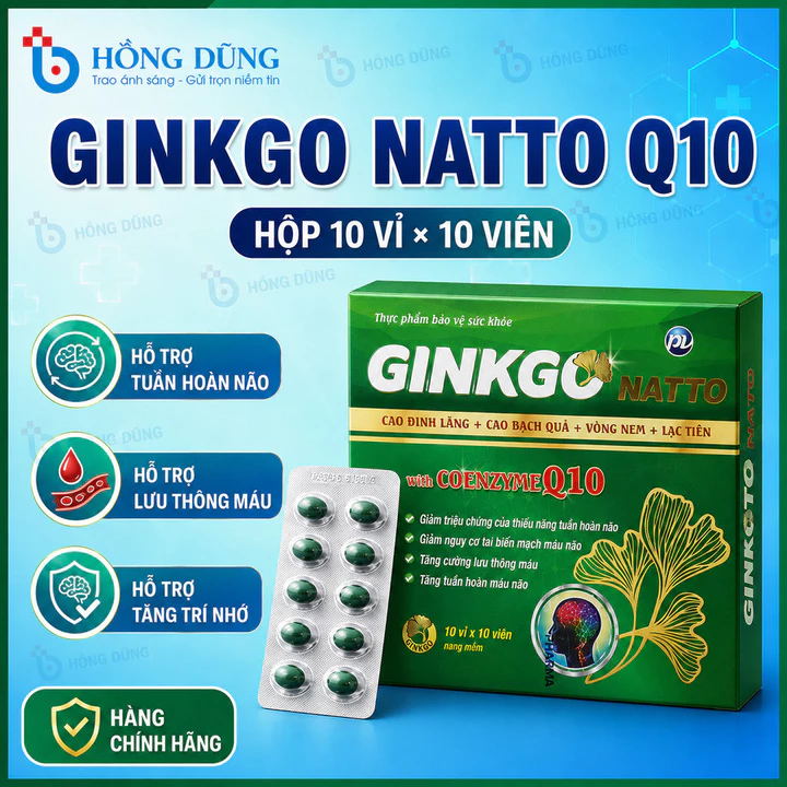 GINKGO NATTO WITH COENZYM Q10 - BẠCH QUẢ - ĐINH LĂNG - VÔNG NEM - LẠC TIÊN - Hộp 100 viên - Phúc Vinh