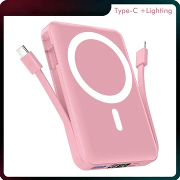 Podoru1.000mAh Sạc nhanh từ tính nhỏ gọn Bộ sạc không dây ba trong một sạc dự phòng có màn hình LED, được trang bị giao diện USB-C và Lightning kép, đầu ra USB, Thích hợp cho bộ nguồn dự phòng du lịch