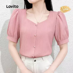 (New Arrival) Lovito Áo sơ mi nữ màu hồng thanh lịch phong cách Xuân/Hè BLB199P2D567