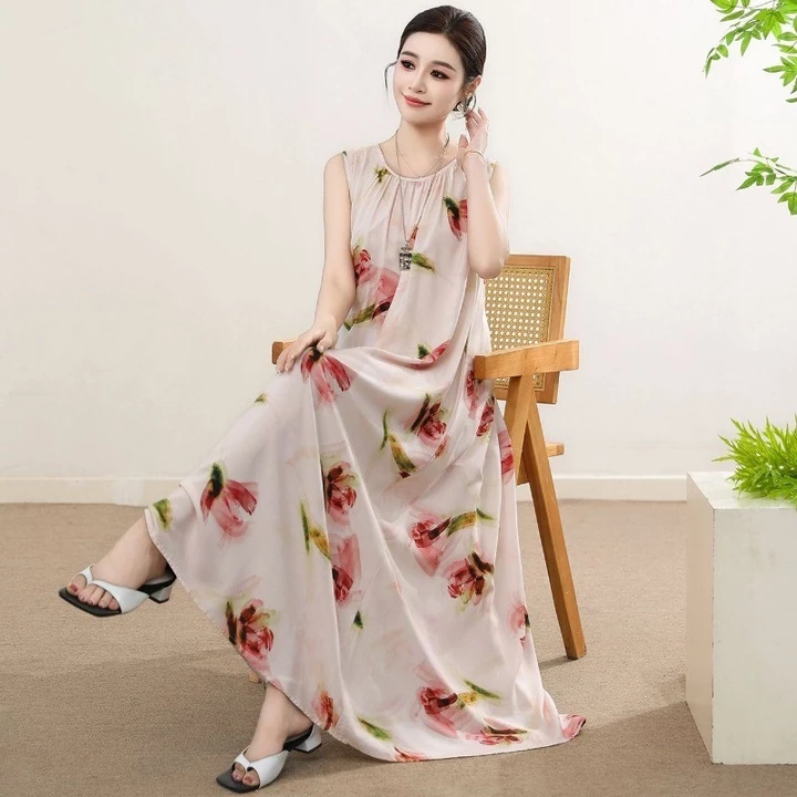 Đảo Đẹp Bên Biển Đầm Ôm Hơn Nhìn Không Tay Áo Vest Đầm Kỳ Nghỉ Phong Cách Size Lớn Cotton Lụa Đầm