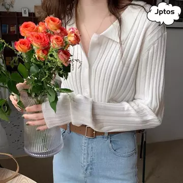 Áo len cardigan cổ tròn JPTOS, Áo len len len len dệt kim phía trước có nút vừa vặn, Áo dệt kim dài tay phong cách Retro Thiết kế xếp lớp Áo dài tay dành cho nữ
