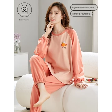 set thu đông nữ bộ đồ ngủ nữ dài tay Bộ đồ ngủ đệm ngực bằng cotton nguyên chất mẫu mới năm 2025 bộ quần dài tay kiểu Hàn Quốc xuân thu nữ bộ đồ mặc nhà thiếu nữ tươi trẻ