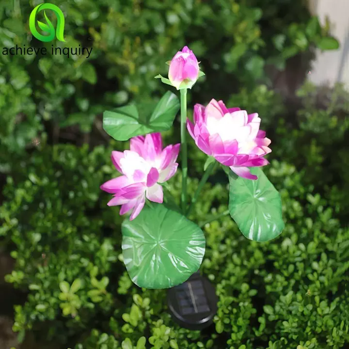 ACHIEVE YÊU THÍCH Đèn sen năng lượng mặt trời, Cắm đèn 3 đèn LED Đèn bãi cỏ LED, Đèn LED trang trí cảnh quan Đèn LED chạy bằng năng lượng mặt trời Thiết kế hoa sen trang trí bãi cỏ