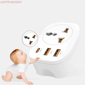 Ổ cắm đa năng JUNYFASHION, Ổ cắm điện loại C sạc nhanh, Cổng USB đa chức năng Phích cắm Vương quốc Anh Phích cắm EU Ổ cắm tường Bộ mở rộng điện thoại