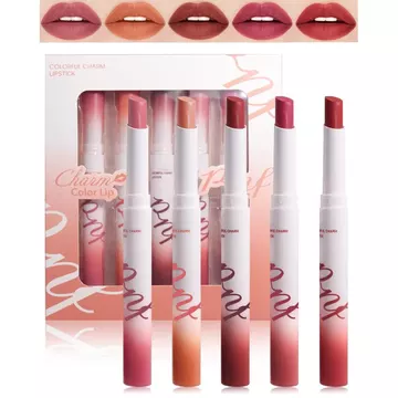 Bộ Son Môi Mờ-5 Màu Sắc Son Tint Stain, Bút Son Môi Bút Màu, Son Bóng Màu Ruby Đỏ Khỏa Thân Màu Nâu Đậm Mận Son Môi Màu Bền Đẹp 24 giờ Labiales Mate Chống Thấm Nước, Gif Trang Điểm