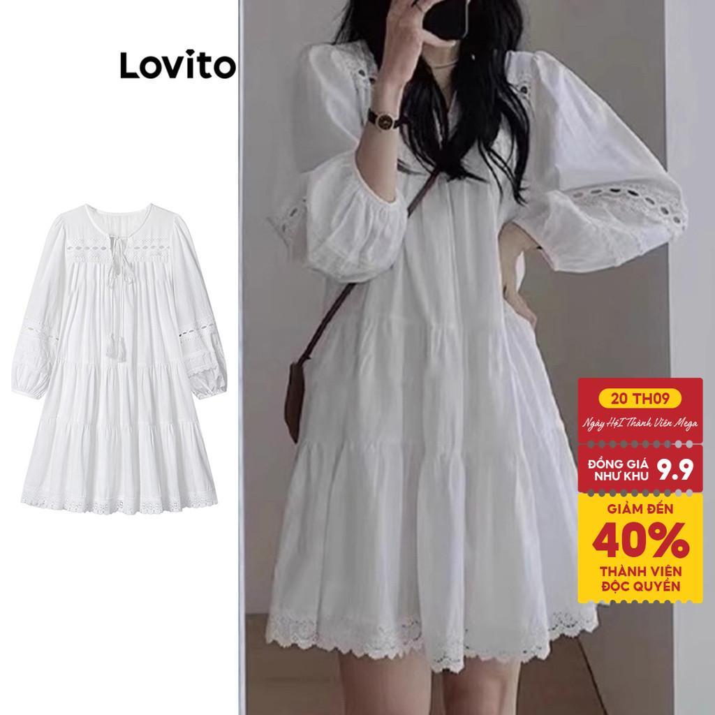 Lovito Kỳ nghỉ Váy Suông Đơn Giản Nhún Bèo Dành Cho Nữ LNA73035