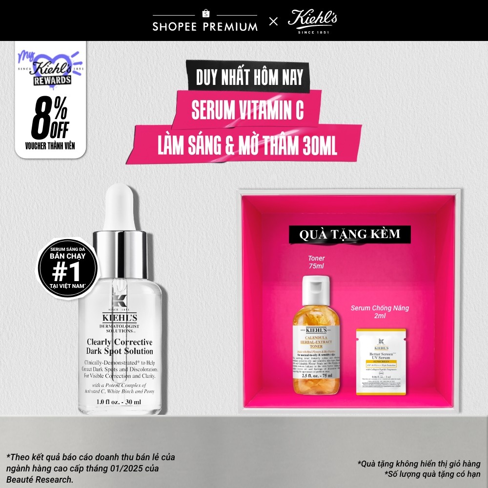 Serum Vitamin C làm sáng da & mờ thâm mụn Kiehl's Clearly Corrective™ Dark Spot Solution 30ml