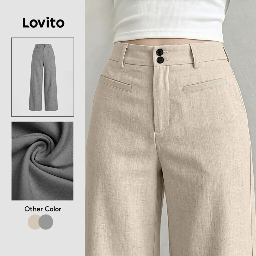 Lovito Quần âu nữ giả túi cài cúc màu kaki mùa xuân/hè PTK8P1D829