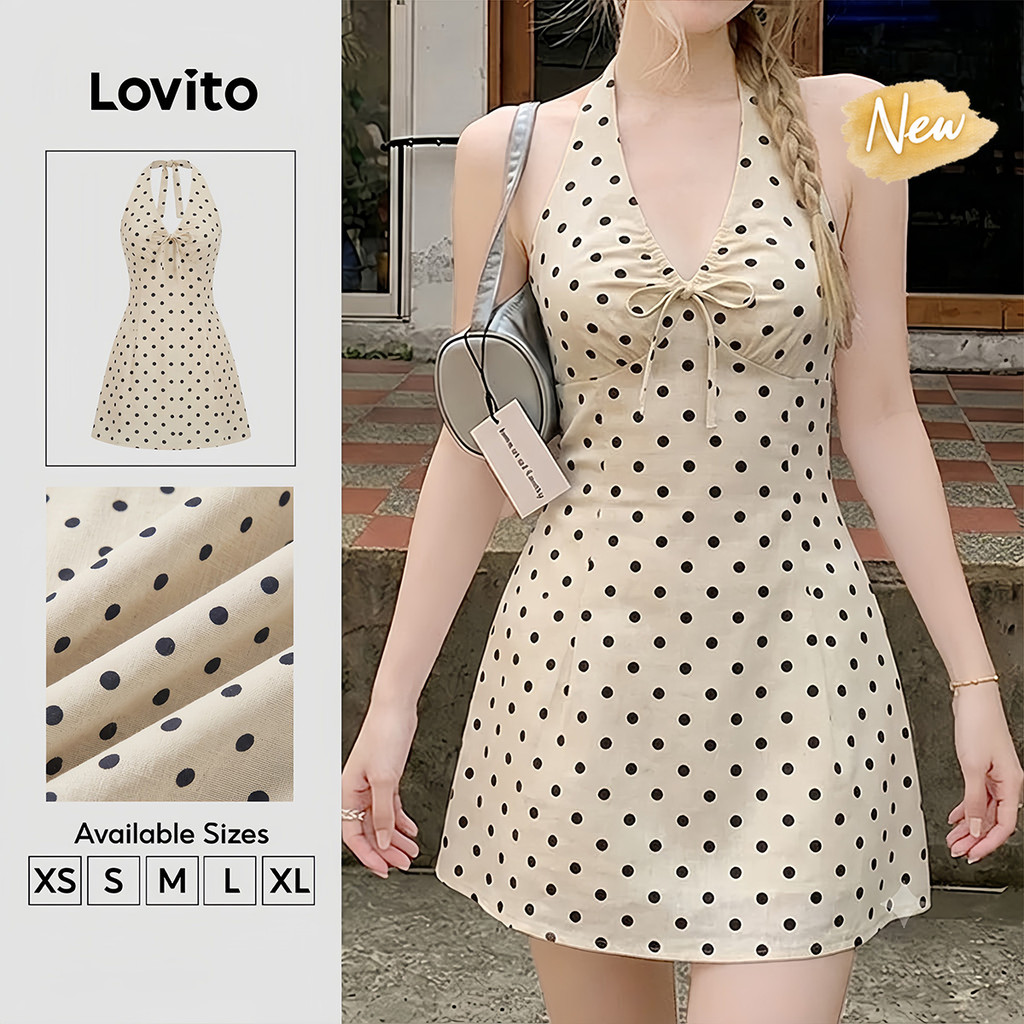 (New Arrival) Lovito Váy thường ngày thắt nơ màu trắng ngà mùa xuân/hè cho nữ DRK9P1D276