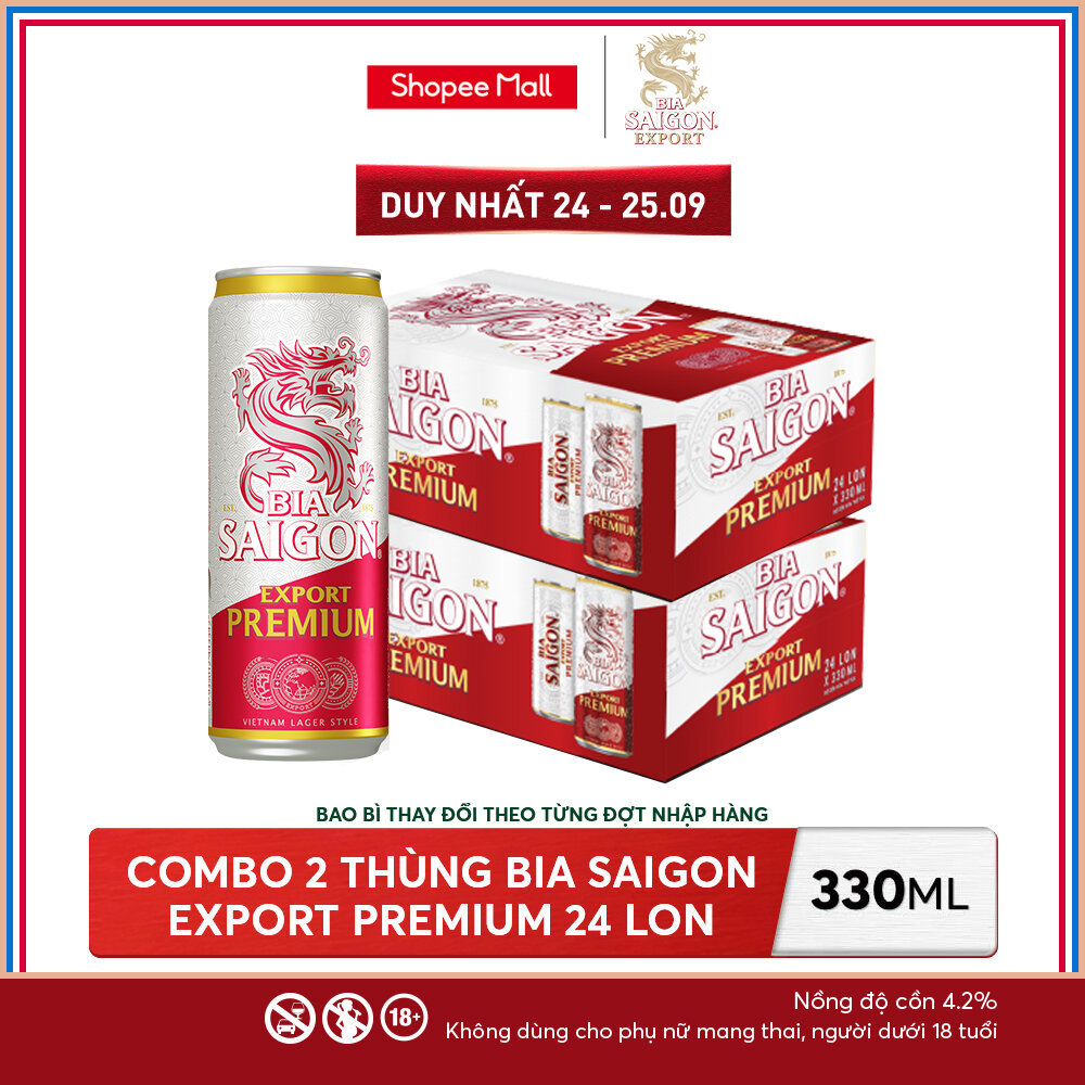 Nồng Độ Cồn 4.2% - Combo 2 Thùng 24 Lon Bia Saigon Export Premium 330ml
