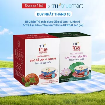 Bộ 2 hộp trà thảo dược TH true HERBAL Giảo cổ lam – Linh chi & Trà Lạc tiên – Tâm sen (40 gói)