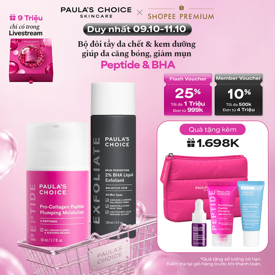Bộ đôi làm sạch và tái tạo da Paula's Choice Pro-collagen Peptide và 2% BHA liquid 1510-2010