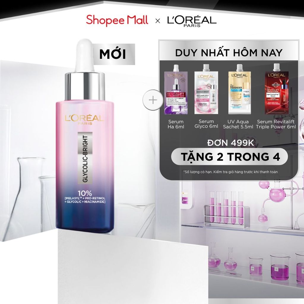 Serum đêm Glycolic-Bright Moon Serum 10% [Melasyl+Pro Retinol + Glycolic +Niacinamide] da sáng mịn và giảm thâm nám 30ML