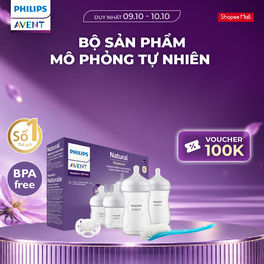 Bộ Sản Phẩm Mô Phỏng Tự Nhiên Mới Philips Avent – Trọn Bộ Khởi Đầu Cho Bé ( Bình Sữa, Núm Ti, Ti Ngậm, Cọ Rửa Bình Sữa )