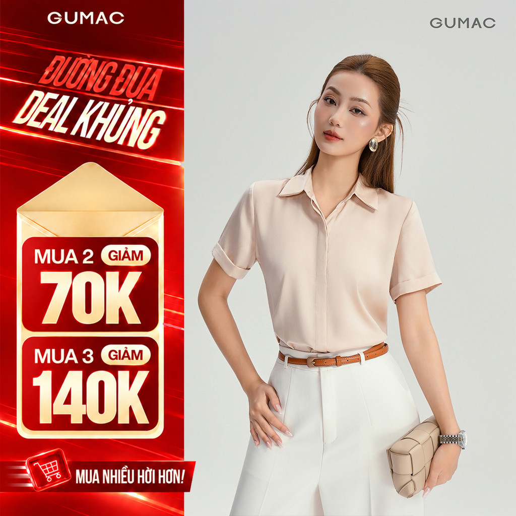 [VOUCHER 70K] Áo Sơ Mi Nữ GUMAC Công Sở Tay Ngắn Nẹp Giấu Nút Đứng Form Chất Lụa Dày Dặn Cao Cấp LAF0339