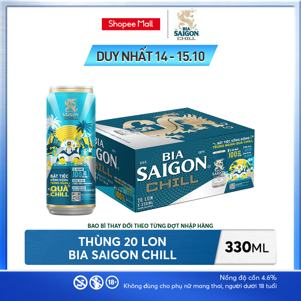 Nồng độ cồn 4.6% - Thùng 20 lon Bia Saigon Chill 330ml