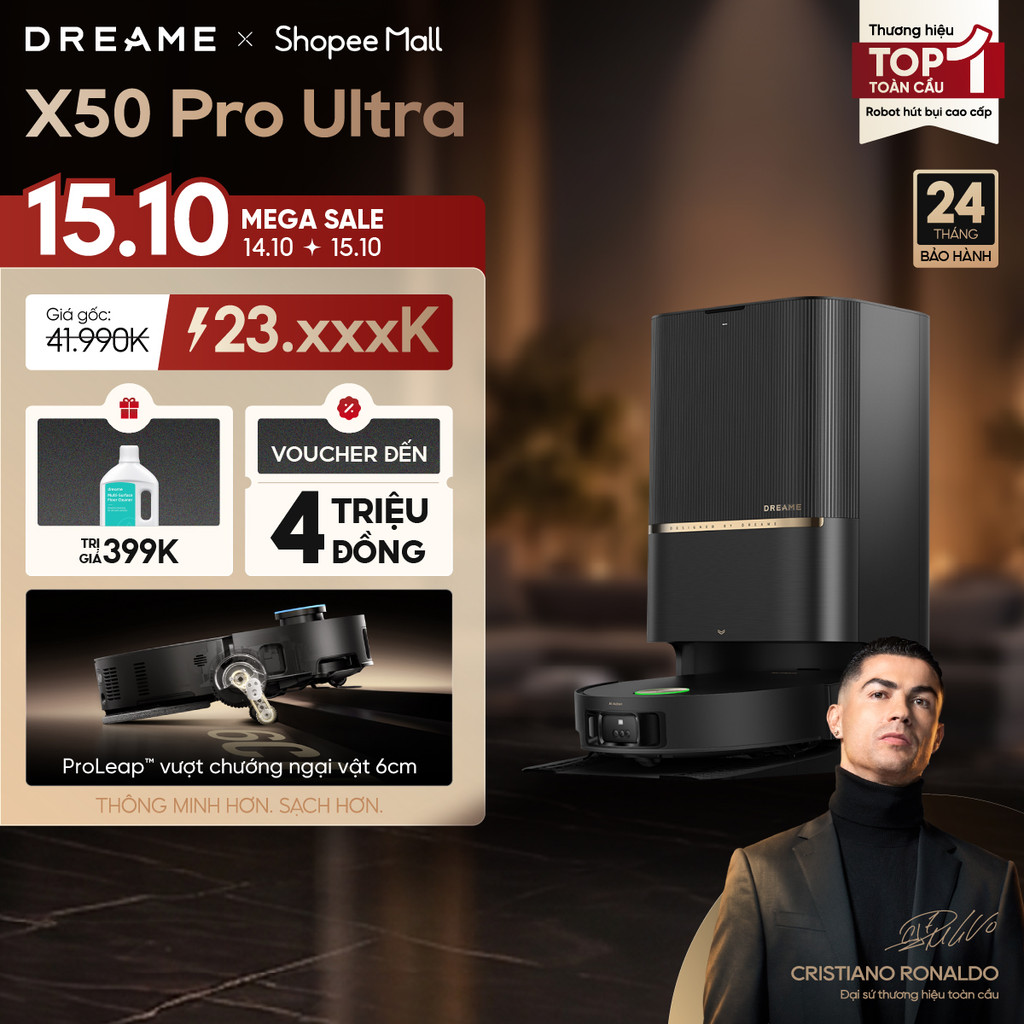 Dreame X50 Pro Ultra Robot hút bụi | lực hút 30.000Pa | lau sàn nước ấm 40°C | BH 24 tháng