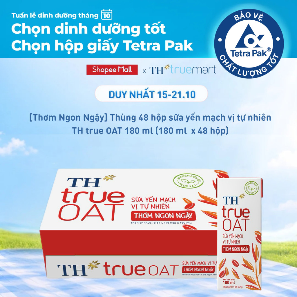 [BAO BÌ MỚI] Thùng sữa yến mạch TH true OAT vị tự nhiên MỚI Thơm ngon ngậy 180ml (48 Hộp)