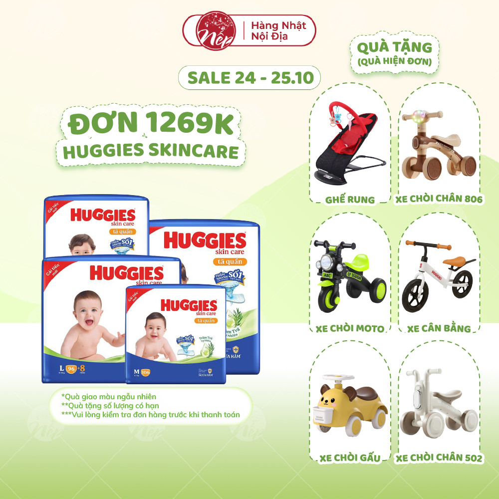 [SIÊU NHIỀU MIẾNG] Tã bỉm quần Huggies Skincare Jumbo M106/L104/XL88/XXL80 - nepshop1