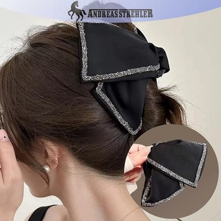 Onetimingfine Vintage Mềm Đen Sa Tóc Móng Vuốt Kim Cương Giả Kẹp Tóc Lớn Nơ Lớn Trang Trí Nữ Phụ Kiện Tóc VN
