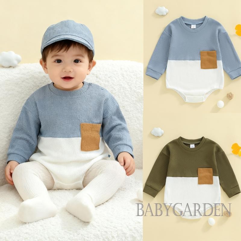 Áo liền quần bong bóng cổ tròn dài tay màu tương phản cho bé trai