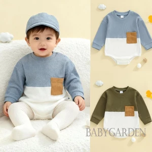 Áo liền quần bong bóng cổ tròn dài tay màu tương phản cho bé trai