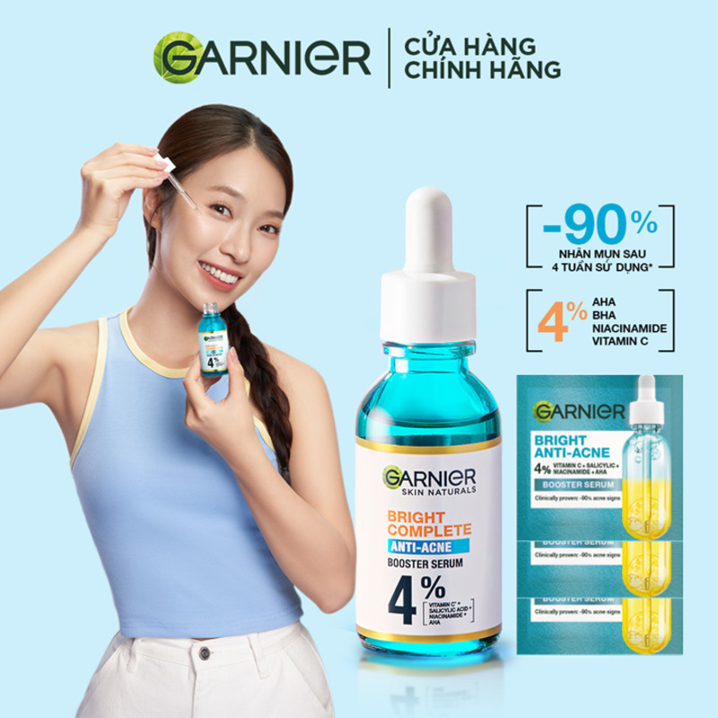 [MẪU THỬ] Bộ 3 Dưỡng chất cho da dầu mụn Garnier Bright Complete Anti-Acnes Booster Serum 4% 1.5mlX3