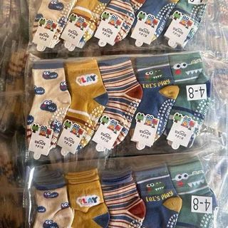 B30 (1-9tuổi) Sét 5 đôi tất chống trơn cổ cao hình cá sấu xanh  PLay size cho bé 1-9tuổi