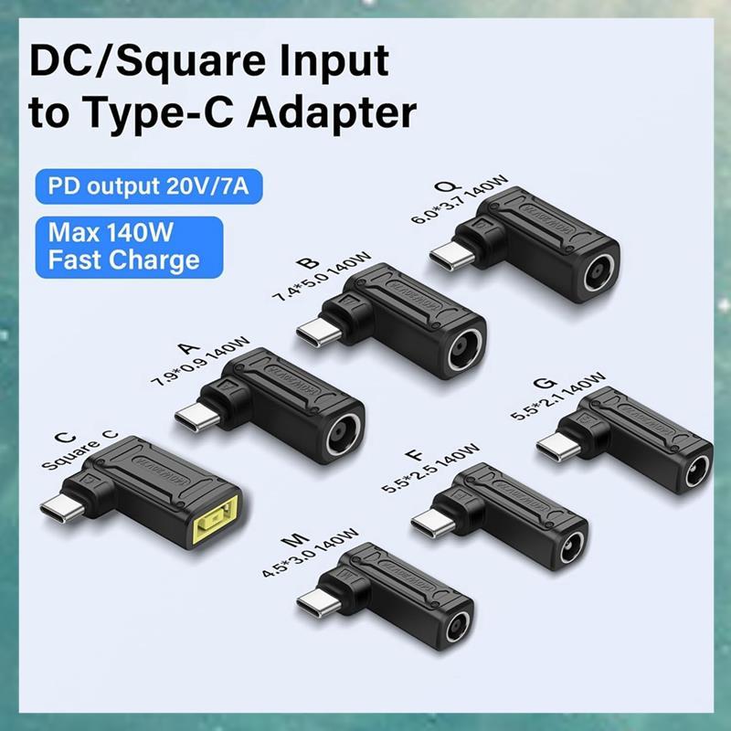 [uhktyltui.vn] Bộ chuyển đổi sạc nguồn PD 140W DC sang Type C Đầu vào DC Nữ sang đầu nối USB C Nam cho điện thoại, máy tính bảng, máy tính xách tay (G)