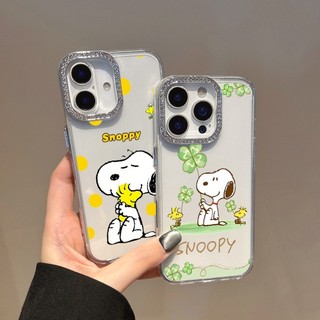 Ốp điện thoại trong suốt hình chú chó dễ thương Anime Snoopy cho Redmi Note 14S 12S 11S 10S 9S 14 13 12 11 Pro + 9 10 Pro Max 7 8 Pro 12T 11T Pro 12 Turbo Vỏ kim cương giả chống rơi