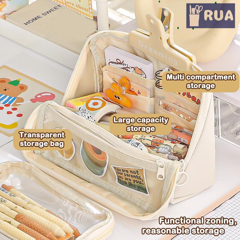 RUA Dung Tích Lớn Túi Đựng Bút Chì 9 Lớp Hai Mặt Có Thể Tháo Rời Hộp Đựng Đa Năng Túi Bảo Quản Đơn Giản Lật Văn Phòng Phẩm Túi Mới