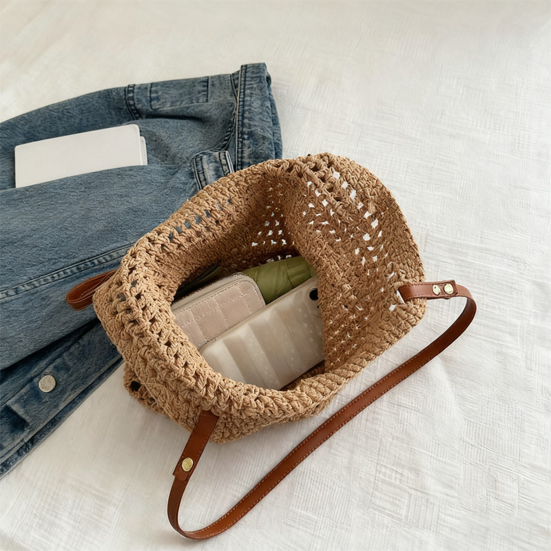 Túi tote cói đan tay nữ phối quai da vintage đi biển đi chơi du lịch xinh sang trọng nhẹ đẹp