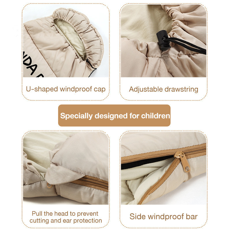 Túi ngủ giữ nhiệt Cotton ngoài trời CAMEL CROWN dành cho trẻ em, thích hợp để cắm trại qua đêm, chống nước và chống gió