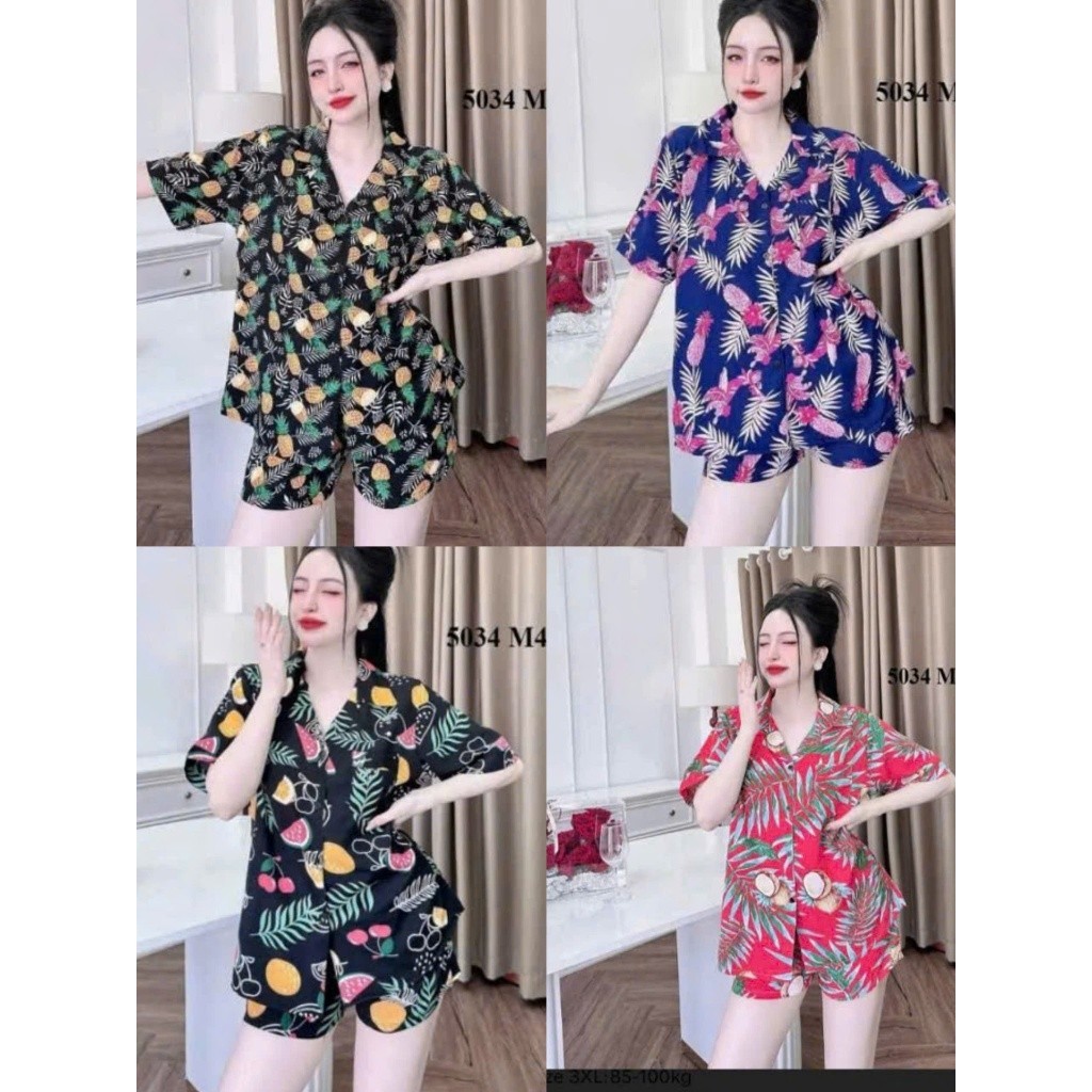 Set bộ đi biển hoạ tiết hoa lá chất vải lụa nhật size 45-90kg PJ011