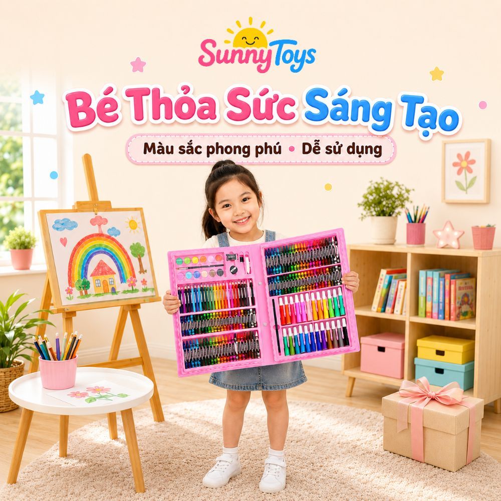 Bộ Bút Màu 150 Chi Tiết SunnyToys - Hộp Dụng Cụ Tô Vẽ Cho Bé Học Và Sáng Tạo