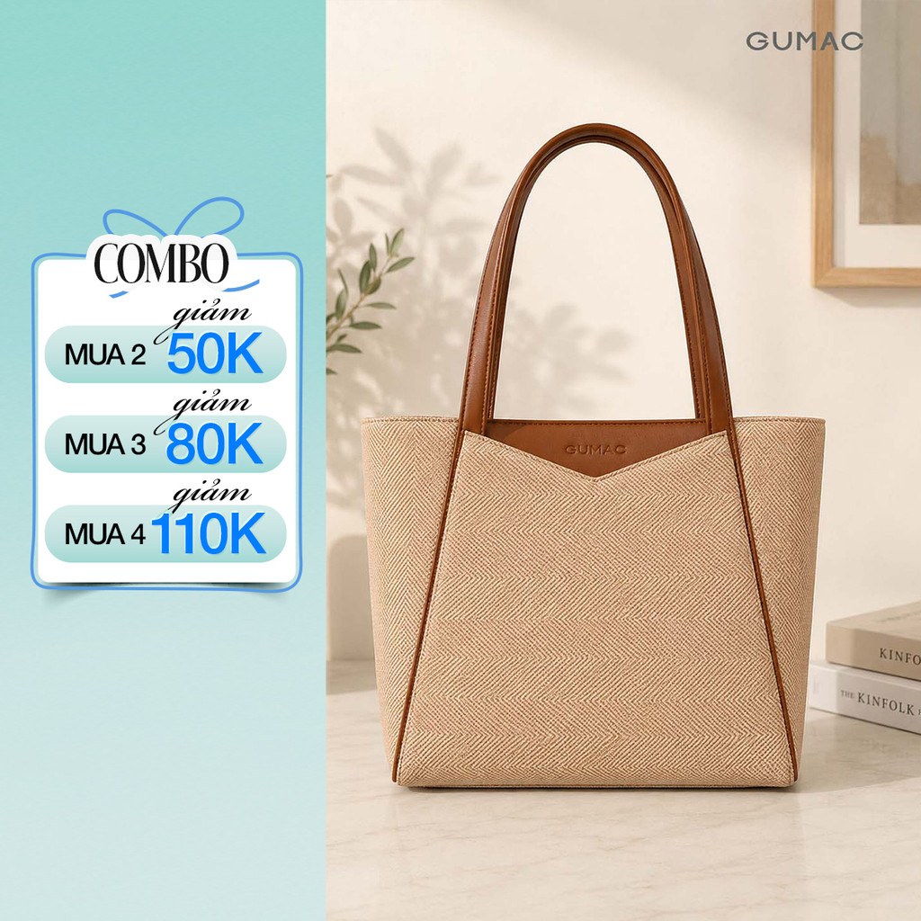 Túi xách công sở nữ GUMAC dáng ngang hiệu ứng kiểu xương cá điểm nhấn phù hợp đi học đi làm TXG05035