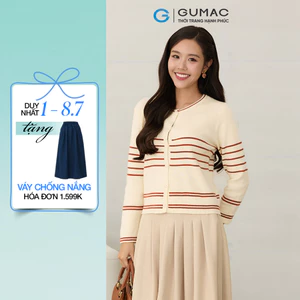 Áo len cardigan GUMAC form suông cổ tròn tay dài có viền sọc AF12017