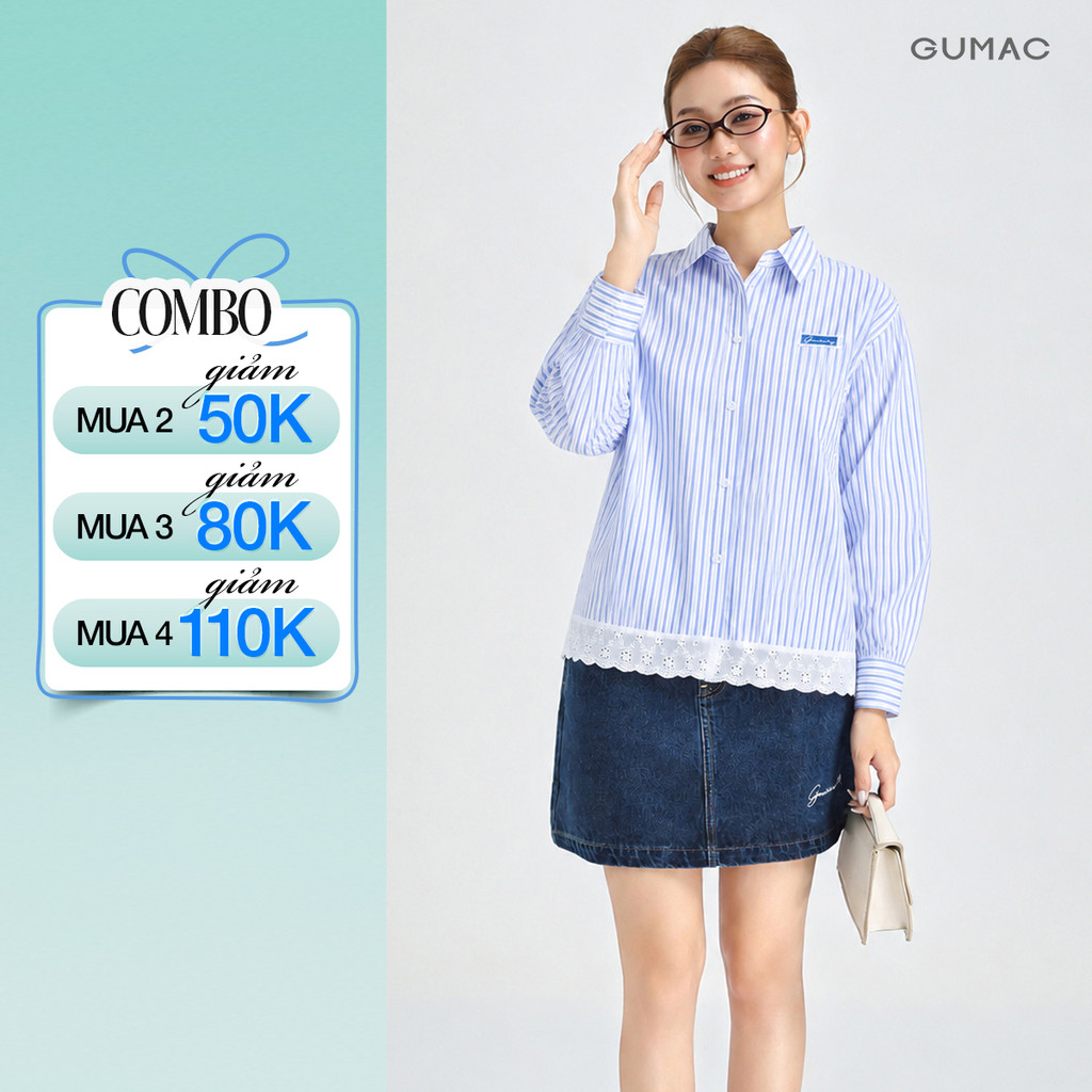 Áo Sơ Mi Nữ Gmorning - GUMAC Form Boxy Tay Dài Lai Phối Ren Nữ Tính Tinh Tế YAG05031