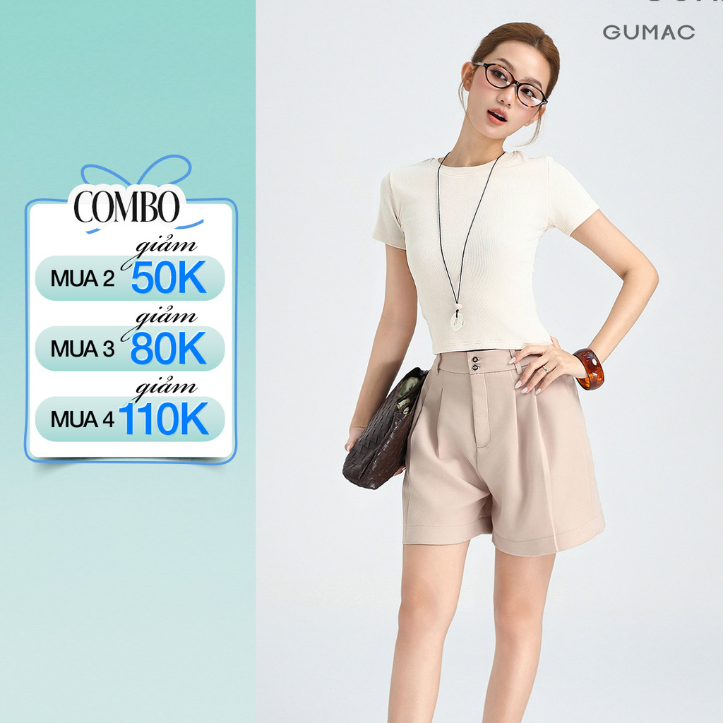 Quần Short Nữ GUMAC Form Suông Lưng Cao Cạp Cao Xếp Ly Nút Đôi Chất Tuyết Mưa Đứng Form Thoải Mái LSHG0408