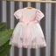 Bé Gái Ngọt Ngào Ngọc Trai Trái Tim Tulle Đầm Tay Phồng Nơ Eo Chắp Vá Lưới Váy Trẻ Em Trang Phục Mùa Hè
