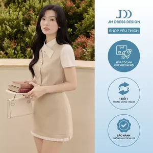 Set Áo Kiểu Sát Nách Phối Cổ Đức Cách Điệu 2T23.2602, Chân Váy Ngắn Phối Gấu Xếp Ly 4S09.2602. Set Đồ Nữ Công Sở JM