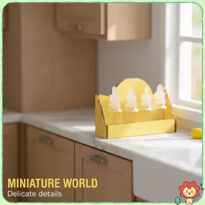 Nhà búp bê thu nhỏ Spice Ra Kit 4 lọ thủy tinh trong suốt Giá đỡ bằng gỗ màu vàng cho bộ sưu tập thu nhỏ Người yêu thích