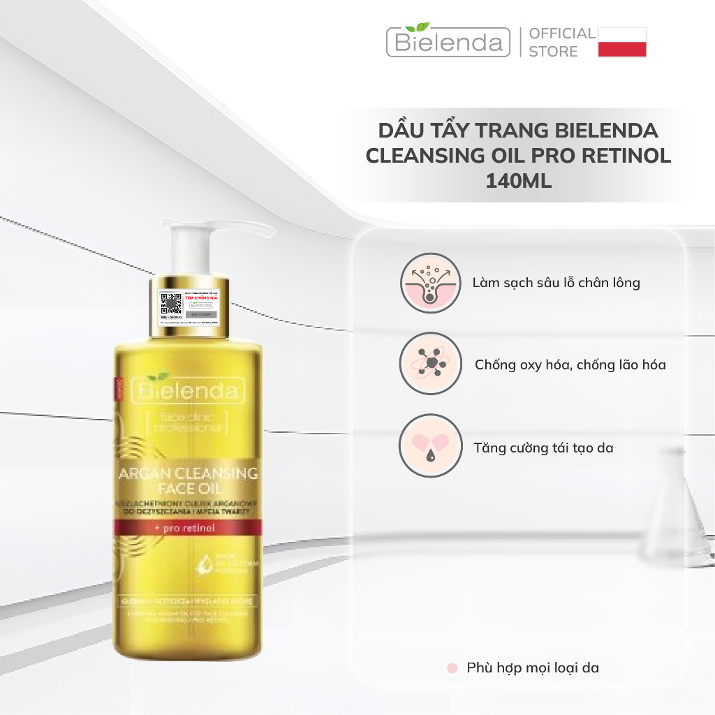 Dầu tẩy trang Bielenda Cleansing Oil Pro retinol làm sạch sâu, dưỡng ẩm, chống lão hóa cho da 140ml