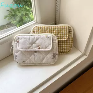 Ví đựng tiền xu hoa FUJIOU, Túi đựng son môi trang điểm nhỏ hoa sọc, Túi đựng đồ trang sức dung tích lớn thời trang Túi đựng tai nghe Túi đựng đồ vải Mini hàng ngày