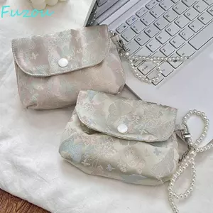 Ví đựng tiền xu nút FUJIOU, Túi đựng son môi nhỏ hình bướm thêu, Hộp đựng tai nghe nhẹ dễ thương Túi đựng phong cách móc khóa ngọc trai Nữ / Bé gái