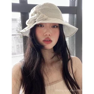 Mũ chống nắng mùa hè Vải lanh chống nắng thoáng khí Mũ chống nắng có thể gập lại dành cho nữ Mũ xô chống tia cực tím